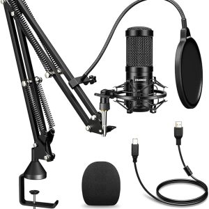 Aokeo USB Condenser Microphone,192kHZ/24bit Professional PC Streaming Podcast Cardioid Microphone Kit with Boom Arm,Shock Mount,Pop Filter,for Recording,Gaming,YouTube,Meeting,Discord